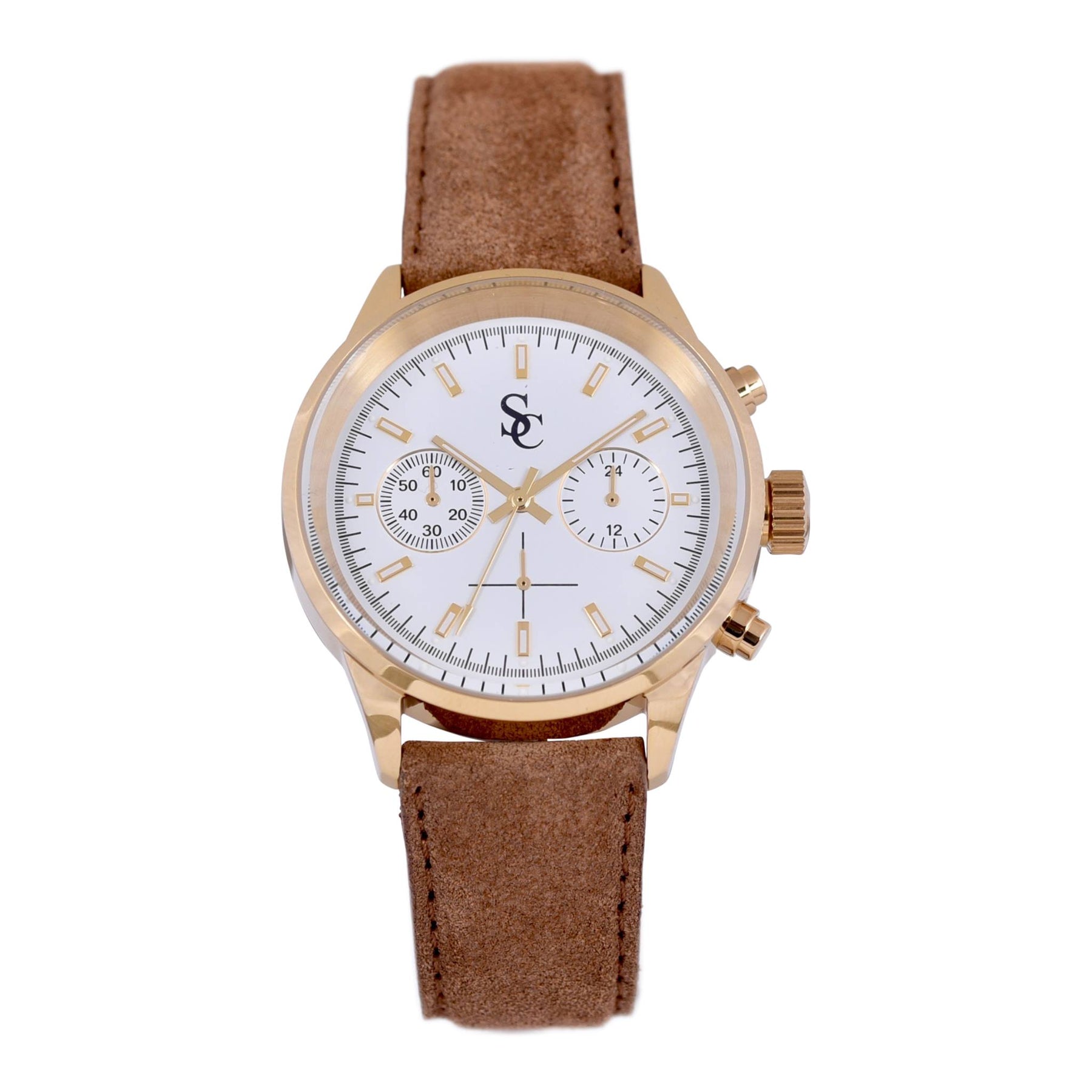 SC klokke i semsket skinn - Light Brown/Gold
