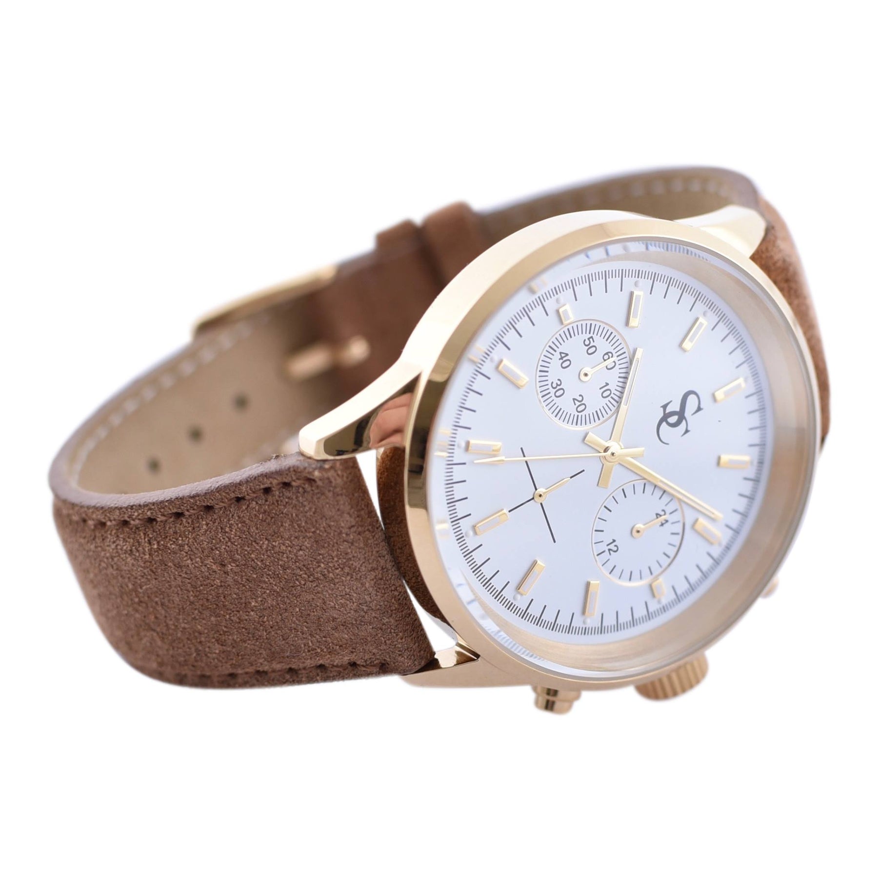 SC klokke i semsket skinn - Light Brown/Gold