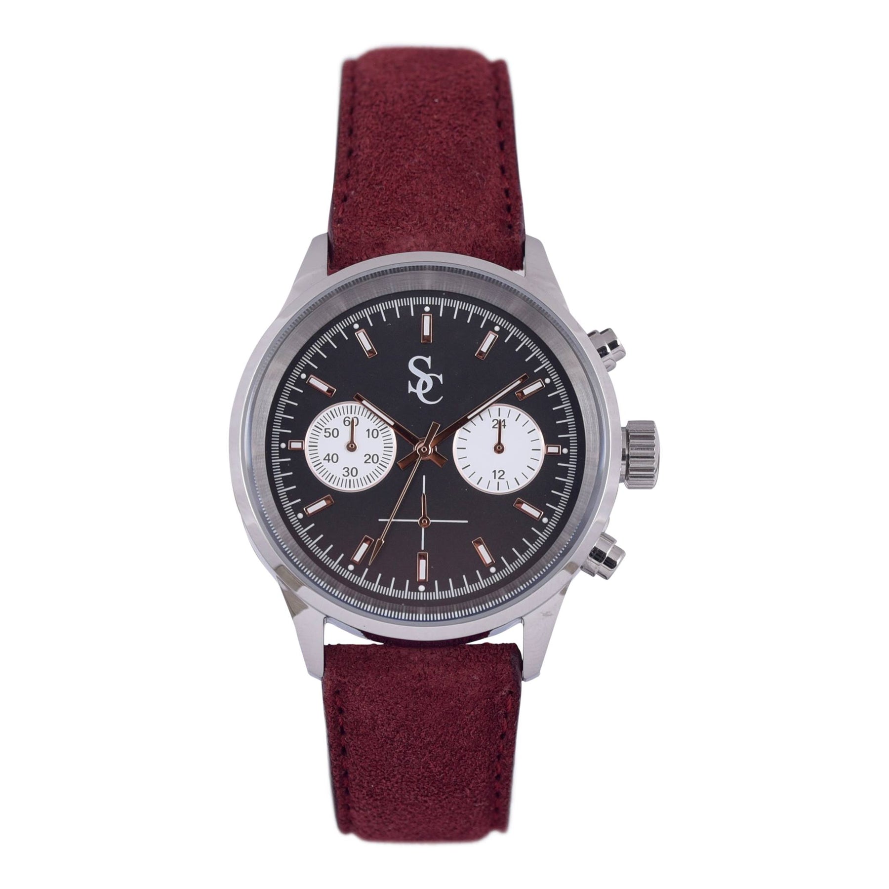 SC klokke i semsket skinn - Red/Dark