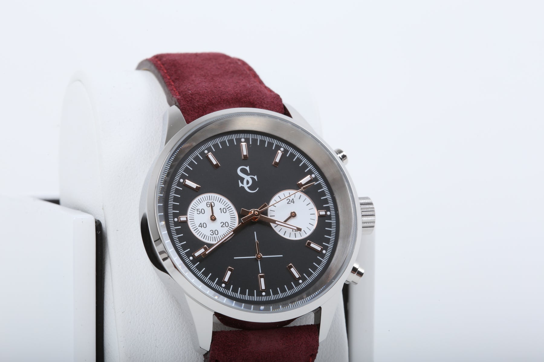 SC klokke i semsket skinn - Red/Dark