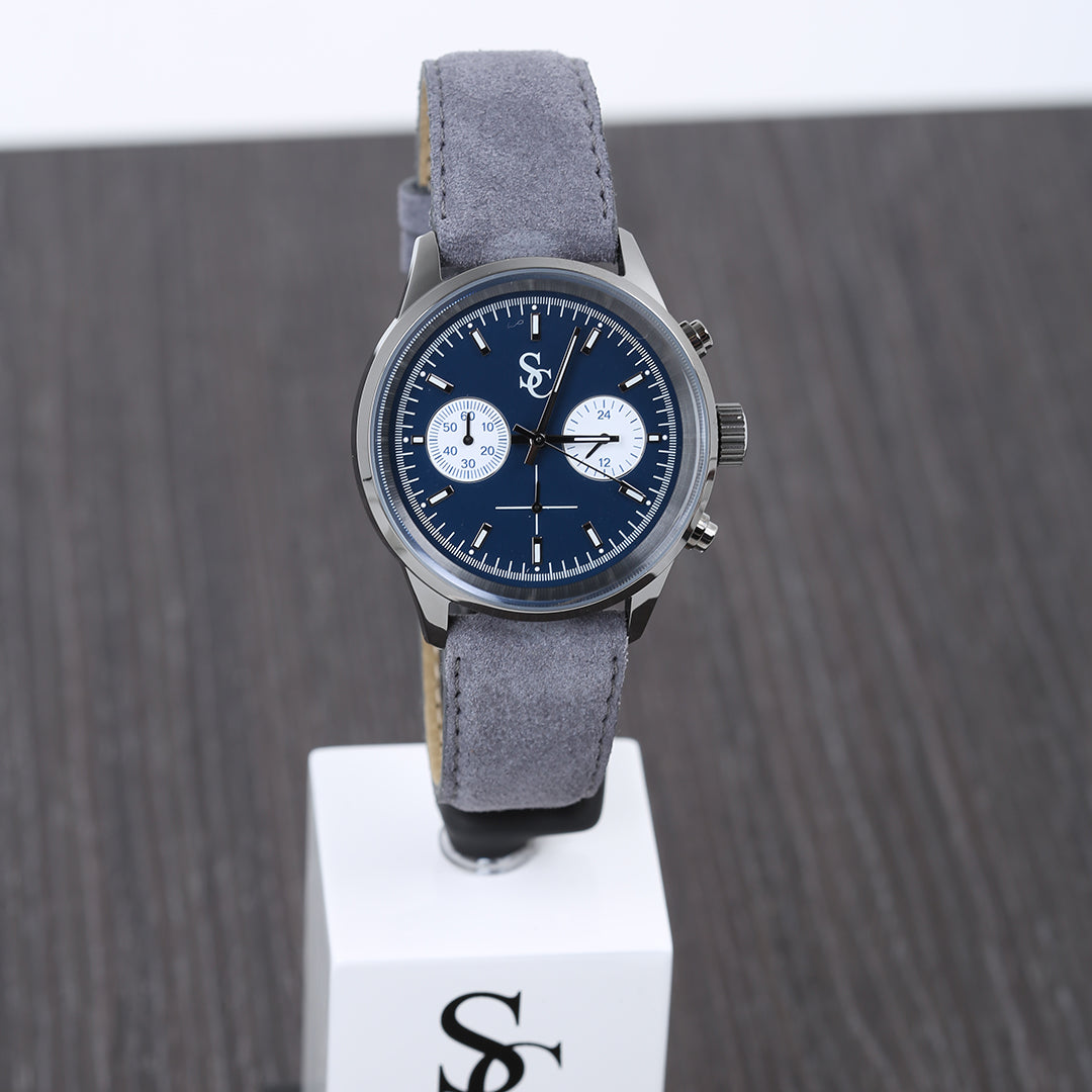 SC klokke i semsket skinn - Brown/Blue