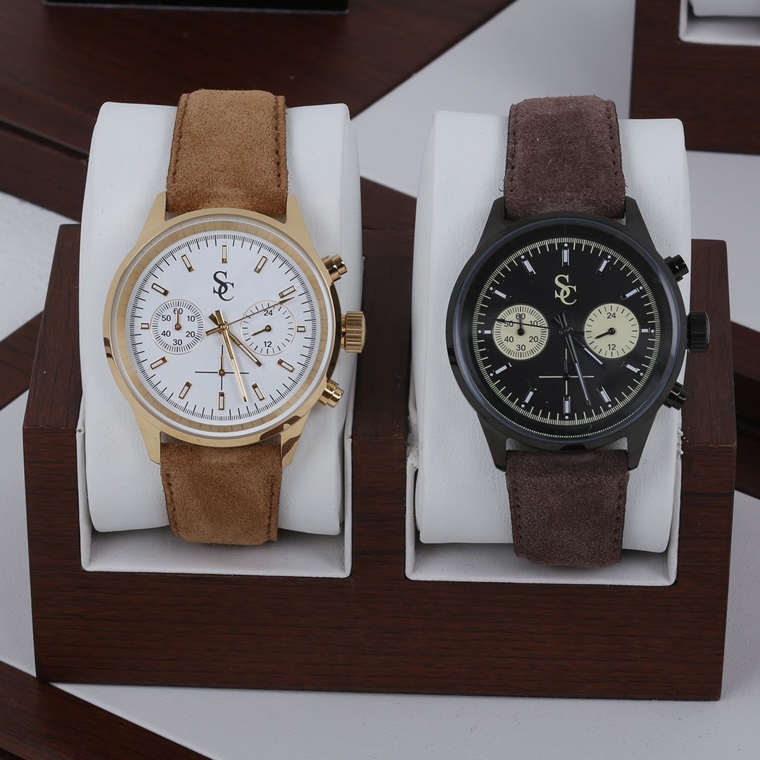 SC klokke i semsket skinn - Light Brown/Gold