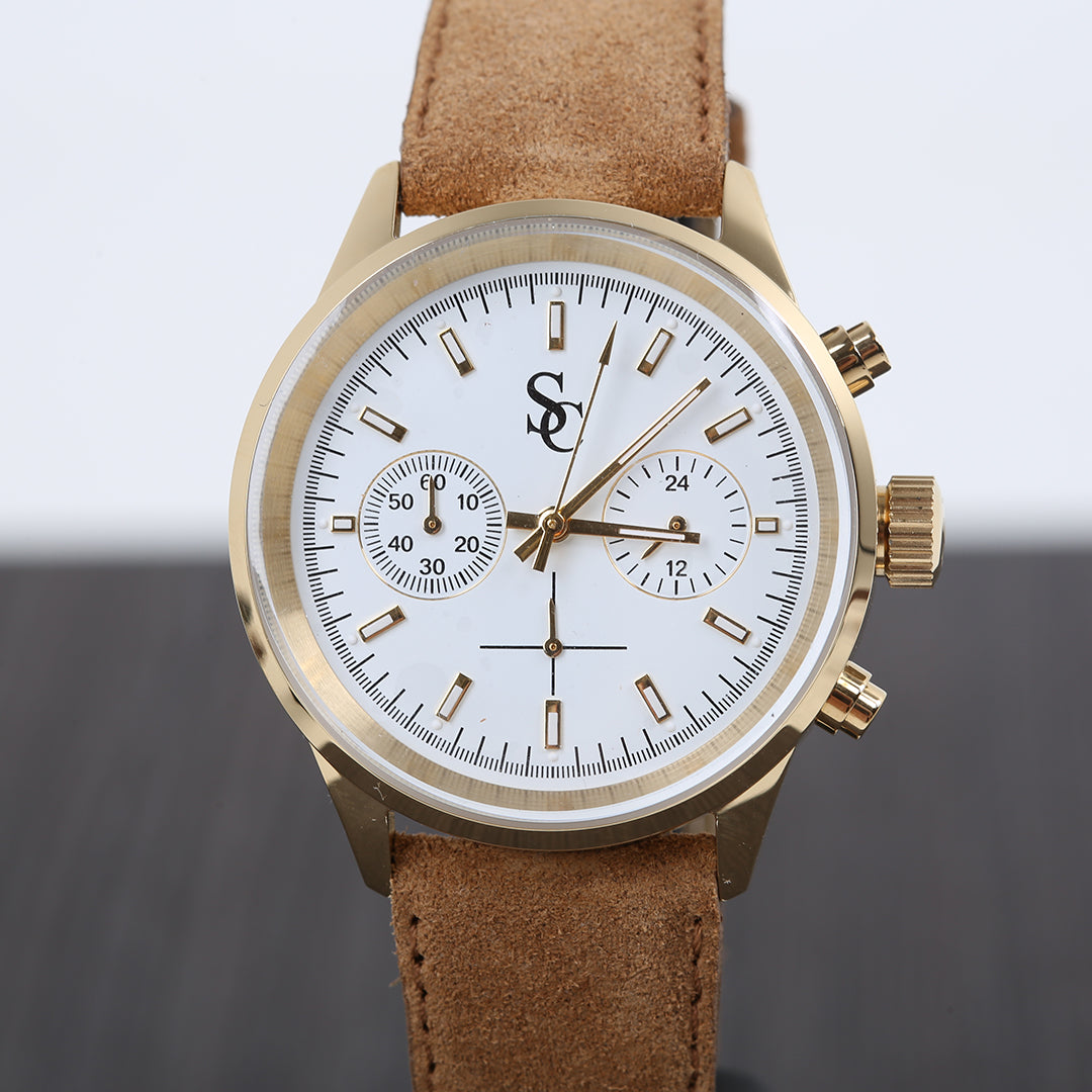 SC klokke i semsket skinn - Light Brown/Gold