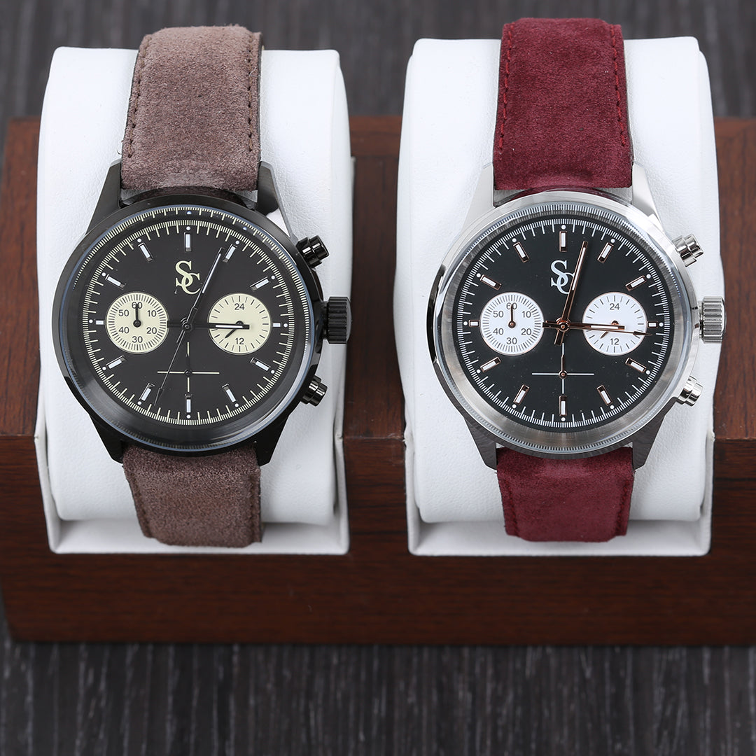 SC klokke i semsket skinn - Black/Brown