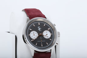 SC klokke i semsket skinn - Red/Dark